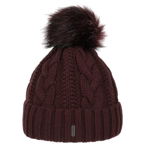 McBURN Cable Knit Umschlagmütze Bommelmütze Mütze Pudelmütze Strickmütze Damen - Made in Italy Wintermütze Wollmütze mit Umschlag, Futter, Futter Herbst-Winter - One Size Bordeaux