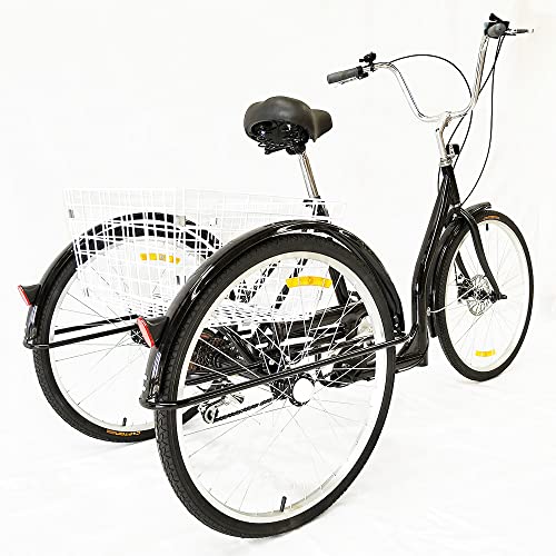 Dreirad für Erwachsene 26 Zoll 3 Rad Fahrrad mit Shimano Post-Übertragung, 6-Gang-Fahrrad mit EinkaufskorbTrike Cruiser für Erwachsene und ältere Menschen