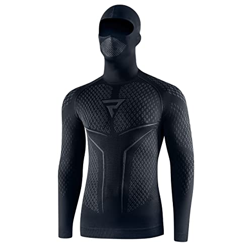 REBELHORN Therm II 2IN1 Motorrad Funktionsshirt mit Sturmhaube Langarm Herren Thermoaktive Bekleidung Ultraleicht und Zart für kalte Tage