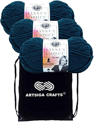 Lion Brand Strickgarn, Vanna's Choice Garn, Orionblau, 860–116 (3 Knäuel) gleiche Farbstoffmenge Kammgarn, Medium #4, weich, 100 % Acryl, Bündel mit 1 Artsiga-Basteltasche