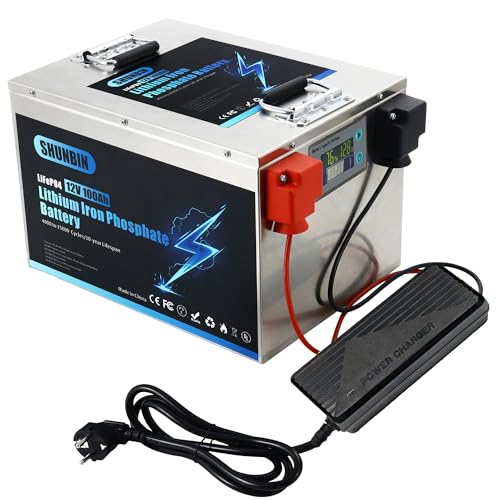 SHUNBIN Lifepo4 Akku 12V 100Ah 1280Wh mit BMS Lithium batterie Perfekter Ersatz für Blei-Säure, AGM, FLA, Gel Akku für Wohnmobil,Solaranlage, Boot, Haushalt, Solarpanel Kit,Camping