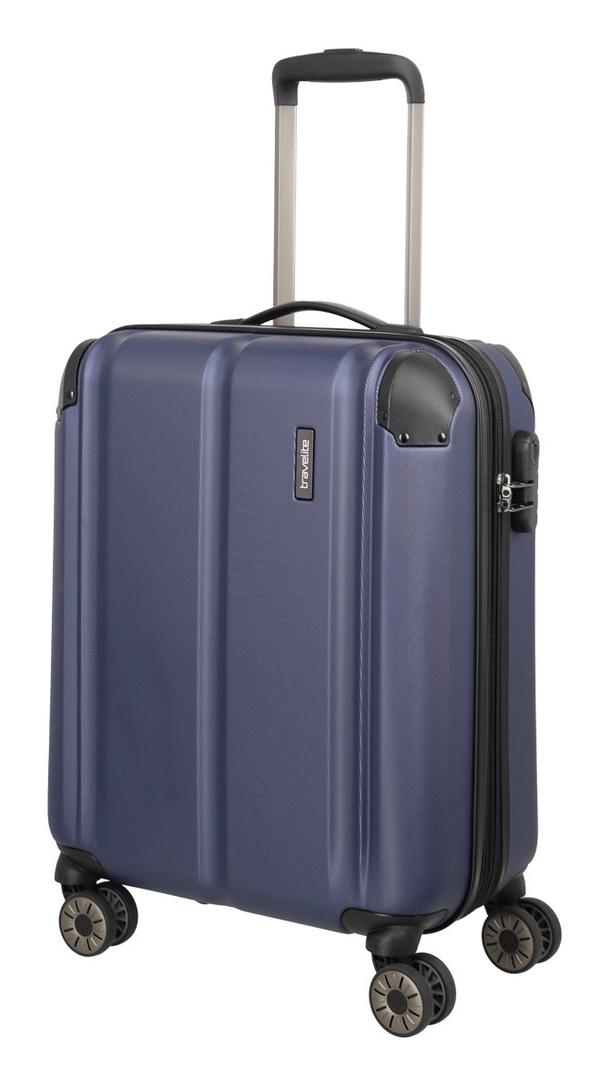 Travelite 4-Rad Handgepäck Koffer mit Dehnfalte erfüllt IATA Bordgepäckmaß, Gepäck Serie CITY: Robuster Hartschalen Trolley mit kratzfester Oberfläche, 073044-20, 55 cm, 40 Liter, marine (blau)