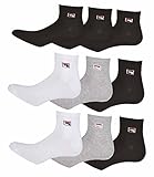 FILA Quarter Sneaker Socken 9 Paar Weiß Grau Schwarz Herren Damen Alltag Füssling Bunt F9303, Farbe:schwarz/bunt/bunt, Socken Neu:43-46