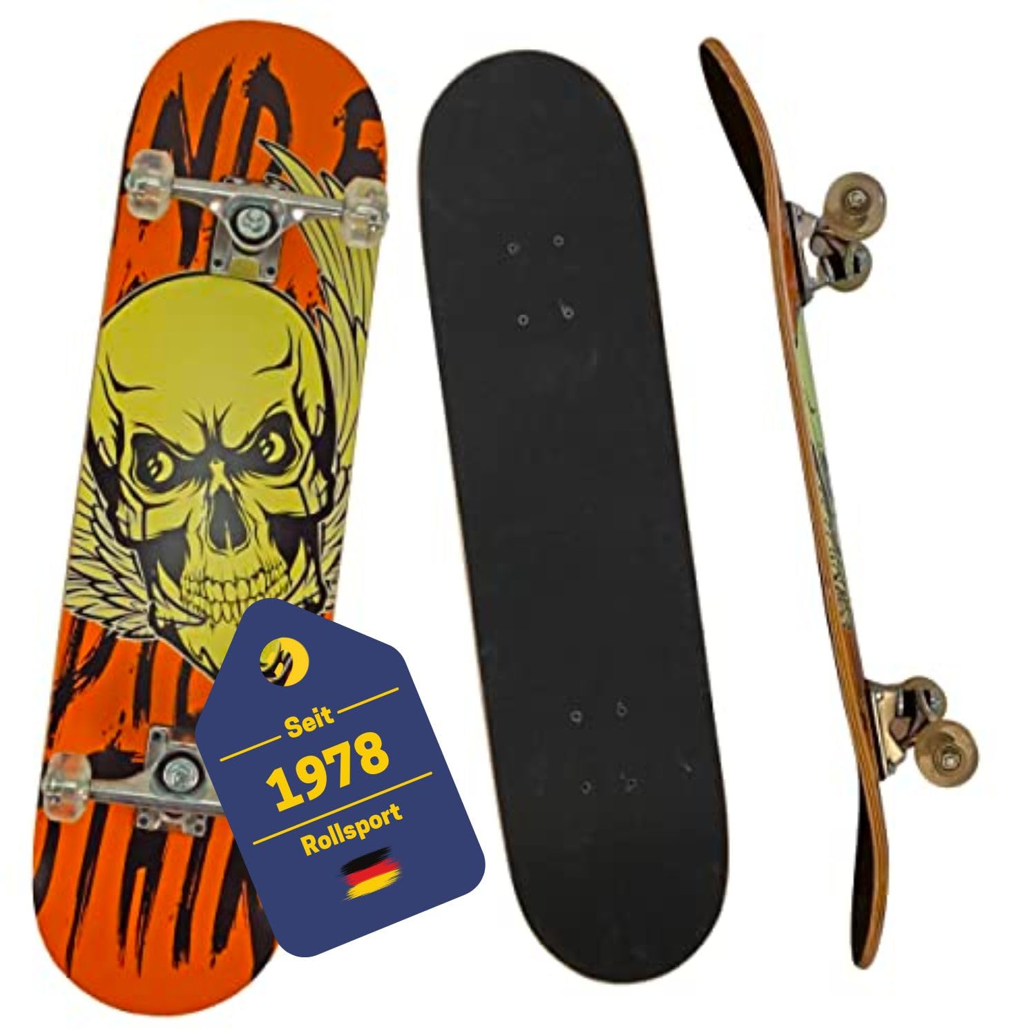 Best Sporting Skateboard Totenkopf I Skate-Board mit ABEC 7 Kugellager I hochwertige Skateboards aus Holz & Aluminum I Skateboard Erwachsene I 78,5 x 20,4 cm Skateboard Deck mit Totenkopf