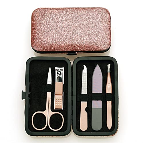 Werkzeugsatz 5 teile/satz Rose Gold Nagelknipser Set Edelstahl Nagelfeile Schere Ohr Pick Werkzeugkasten für zu Hause (Color : Pink)