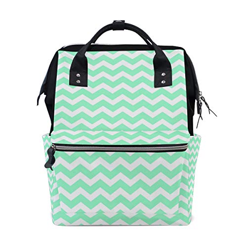 FANTAZIO Mummy Bag Rucksack Seafoam Green Chevron Schultasche