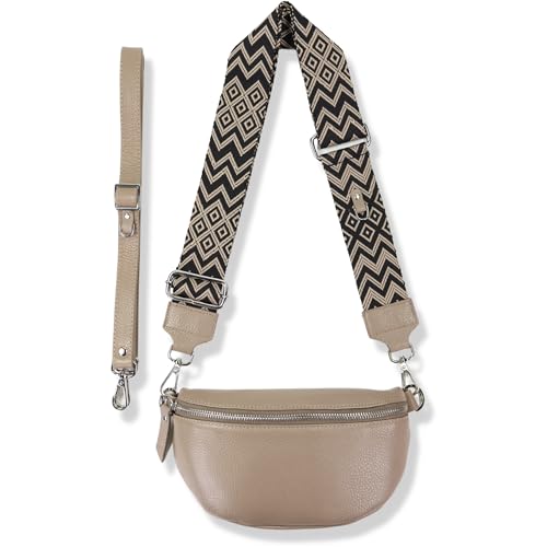 Blade Bauchtasche Damen Echtleder, stylisch Umhängetasche Damen, Crossbody Bag Damen mit 2 abnehmbaren verstellbaren Schultergurten - Brusttasche für Frauen-Beige (Mittel/OPT-1)