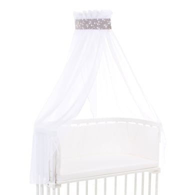 babybay Himmel Piqué mit Band passend für Modelle Midi, Original, Maxi, Boxspring und Comfort Plus, Taupe Sterne weiß