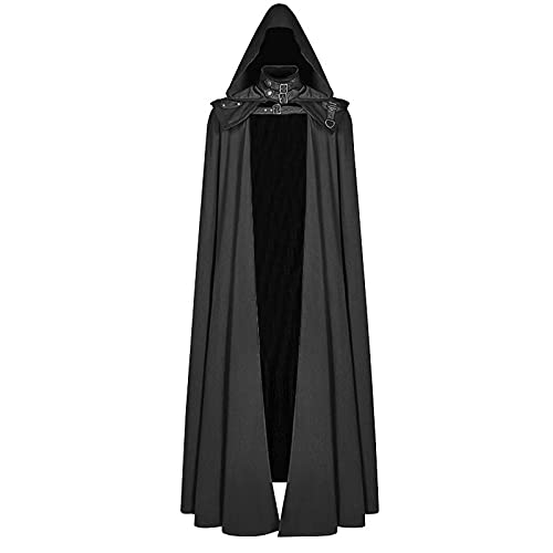 Herren Cosplay Renaissance Mittelalter Goth Pirat Vampir Hexe Umhang mit Kapuze Roben Umhang Mantel Weihnachten Halloween, Schwarz , M