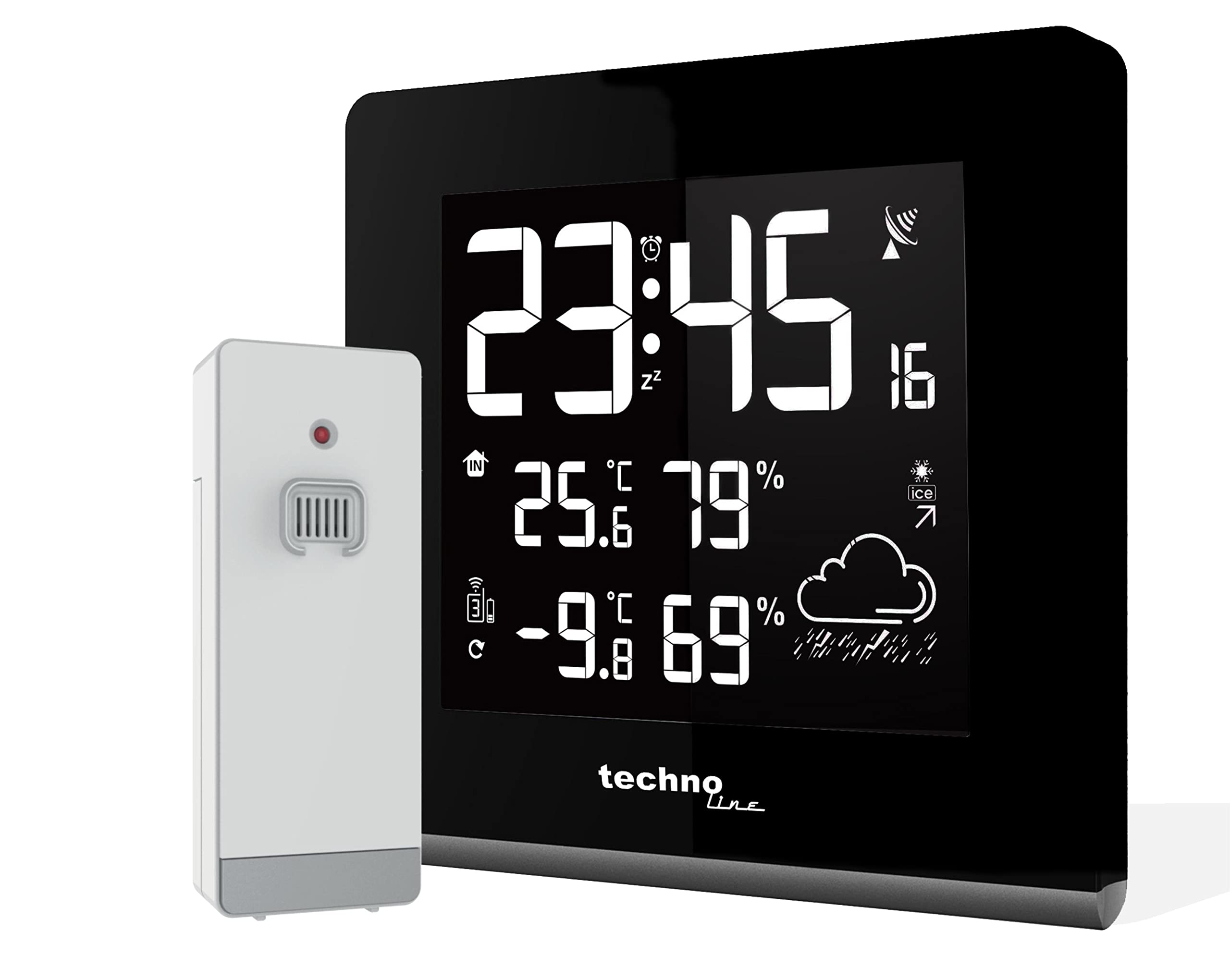 Technoline 2586 WS 9065 Moderne Wetterstation mit Displaydarstellung in 256 verschiedenen Farben mit Netzteil , Silber/Schwarz