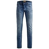 JACK & JONES Jeans Slim Fit Denim Stretch Hose mit Knopfleiste und braunen Nähten JJIGLENN JJICON, Farben:Blau,Größe Jeans:W30 L34,Z - Länge L30/32/34/36/38:L34