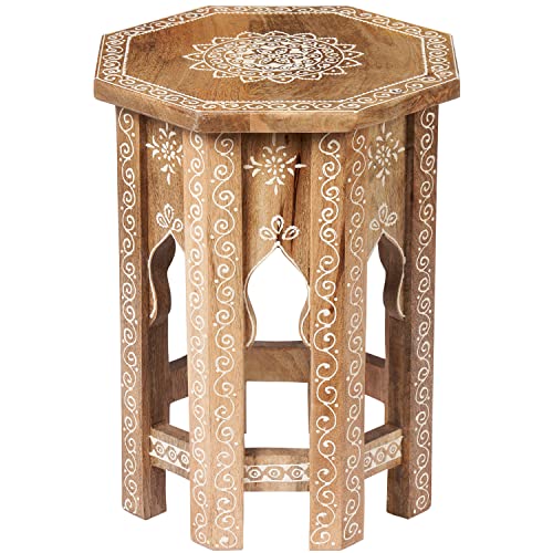 MARRAKESCH Beistelltisch Nachttisch aus Holz 40cm groß Tisch Hocker Faiha braun als Orientalische Dekoration