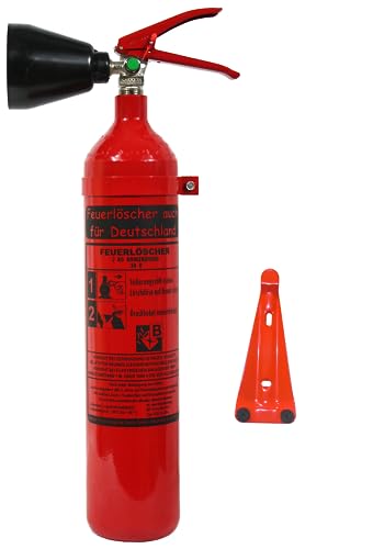 Brandengel® 2 kg CO2 Kohlendioxid Feuerlöscher DIN EN 3 GS, (ohne Prüfnachweis u. Jahresmarke) + Wandhalterung Messingarmatur Sicherheitsventil Kohlensäure Löscher für EDV Küche Haushalt Gastro Hotel