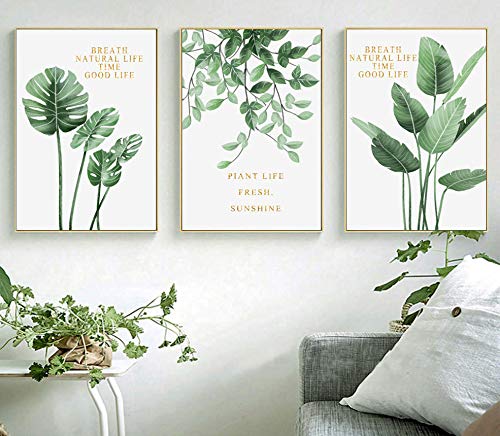 Nicole Knupfer 3-teiliges Poster-Set, Grüne Blätter Bilder Kunstdruck Wandbilder Dekoration für Wohnzimmer Schlafzimmer Modern Fine Art (ohne Rahmen) (D,40x60cm)