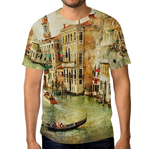 alaza Herren Venedig Landschaft Vintage Malerei Kurzarm T-Shirt beiläufige XX-Groß Multi