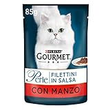 Gourmet Purina Perle Nassfutter für Katzen Rinderfilets in Sauce - 24 Beutel à 85 g (24 x 85 g)