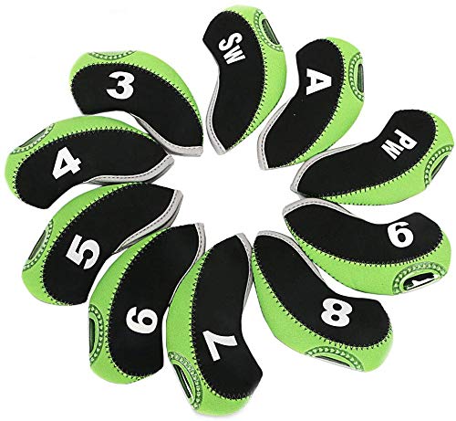 SEACLOUD Golfschläger-Abdeckungen, Set mit Zahlenschild, elastisch, tragbar, 10 Stück (grün/schwarz)