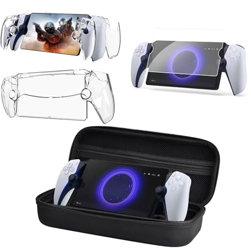 AZURAOKEY 3-in-1-Set Reise-Tragetasche, gehärtete Folie, 0,33 mm, ultraklarer Displayschutz und transparente Schutzhülle, stoßfest, PC, Kratzfest, kompatibel mit for Playstation Portal