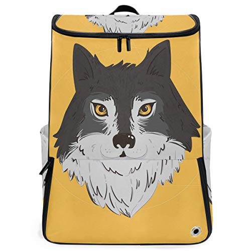 FANTAZIO Rucksack für den Außenbereich, Schwarz und Weiß, Wolf