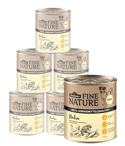 Dehner Fine Nature Hundefutter Adult, Lebensmittelqualität, Huhn, 6 x 800 g (4800 g)