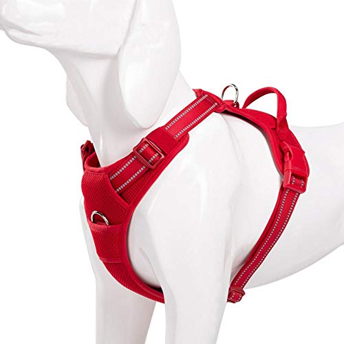 NX Pet Hundegeschirr, atmungsaktives Netzpolster, Outdoor-Sport, Anti-Ziehweste, verstellbares Geschirr, geeignet für mittelgroße und große Hundezubehör, L 69–81 cm, Brustrot