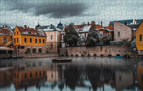 GUOHLOZ Puzzle 1000 Teile - Puzzle für Erwachsene und Kinder ab 6 Jahren, Puzzle mit Landschafts-Motiv, Schnee, Stadt, Wolke, Ungarn, 75x50cm