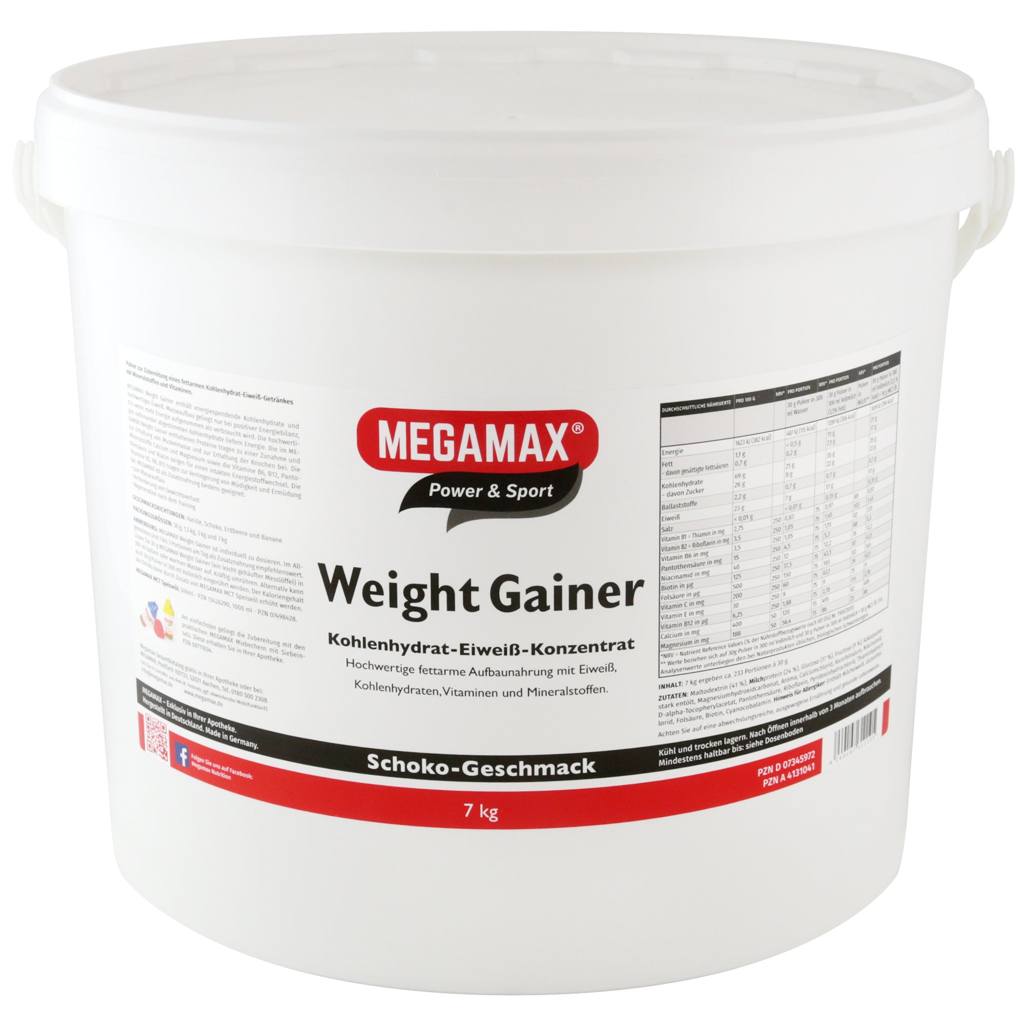 Megamax Weight Gainer Schoko 7 kg 0,5% Fett | Vitamine, hochwertige Kohlenhydrate & Proteine ideal für HardGainer u. Untergewicht | Aufbaunahrung für Massephase, Masseaufbau & Zunehmen