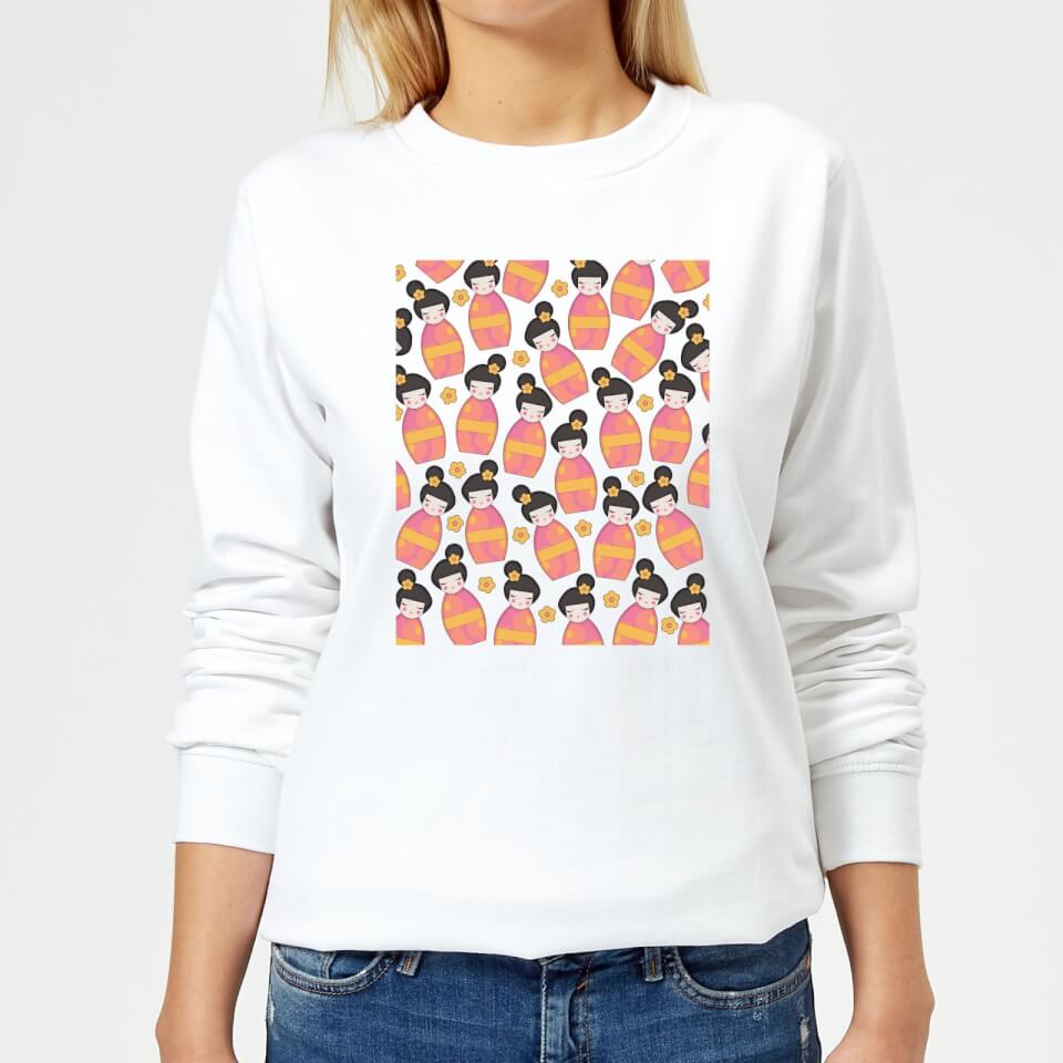 Day Time Geisha Scattered Pattern Women's Sweatshirt - White - XS - Weiß