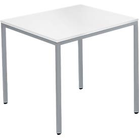 Schäfer Shop Pure Stahlrohrtisch, Quadrat, Quadratrohrfuß, B 800 x T 800 x H 720 mm, weiß/weißaluminium