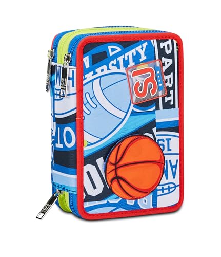 SJ Gang RealBasket Federmäppchen für die Schule, 3 Reißverschlüsse, Blau, 30C202406-535, blau, Taglia Unica, Modern