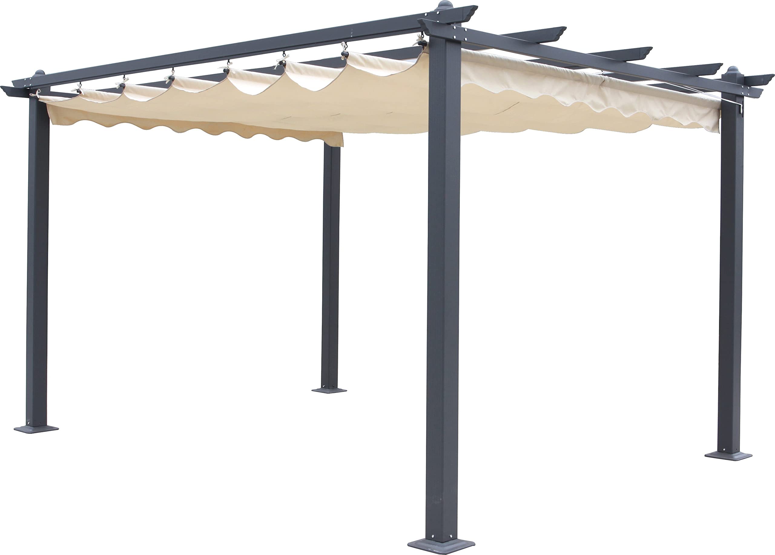 Dmora Gartenpergola mit Schiebedach, anthrazitfarbener Struktur und ecrufarbenem Stoff, 300 x 400 cm