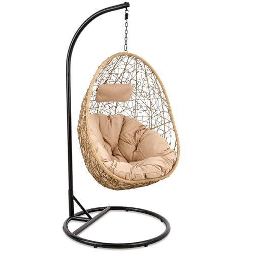 di volio Hängesessel BACOLI Hängekorb Hängeschaukel für Garten und Terasse inkl. Kissen + Fleecedecke (Beige/Beige)