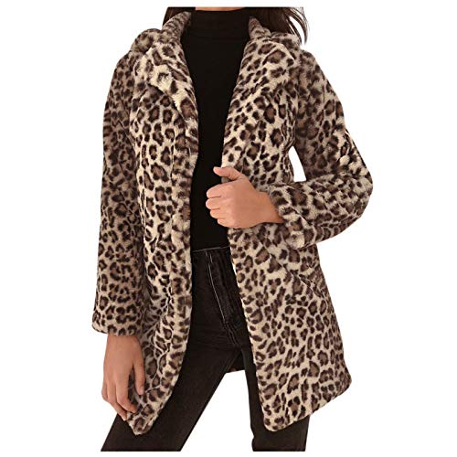 RKaixuni Damen Kunstfellmantel Teddyjacke Übergröße Leopard Dot Warm Flauschig Weich Fleece Kunstfell Winter Mantel, braun, 42