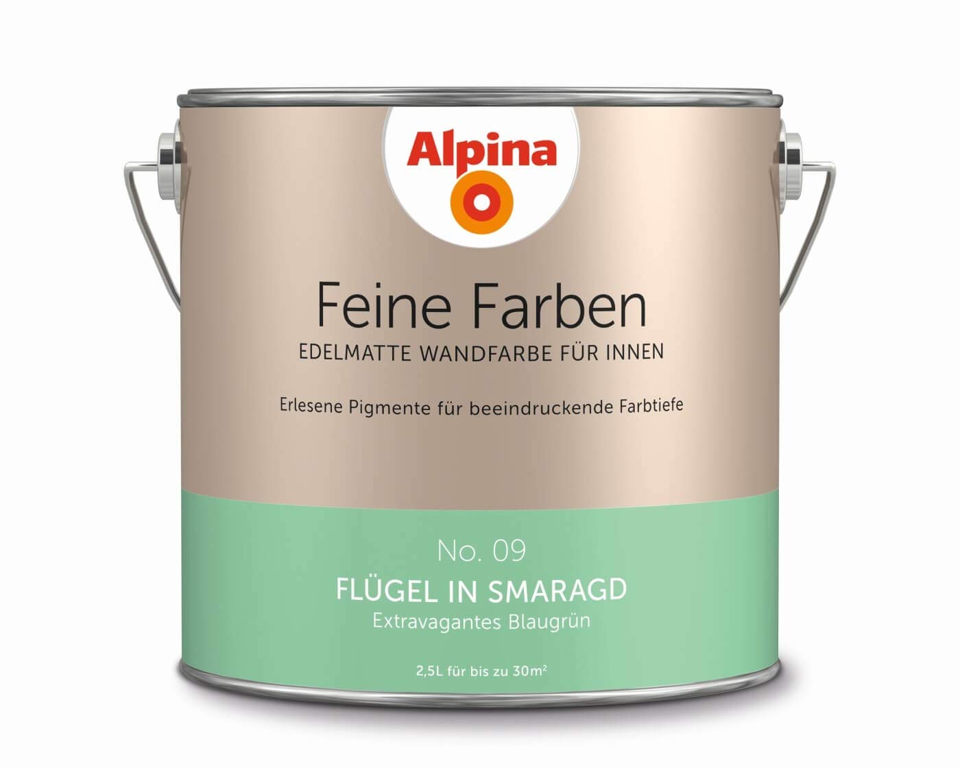 Alpina 2,5 L. Feine Farben, Farbwahl, Edelmatte Wandfarbe für Innen (No.9 Flügel in Smaragd - Extrav