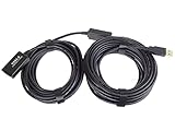 PremiumCord Aktives USB Verlängerungskabel mit Repeater 15m, USB A Buchse auf A Stecker, USB 2.0 High Speed Kabel, 2x geschirmt, AWG20/28, Farbe schwarz, Länge 15m