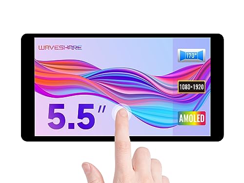 Waveshare 5.5inch HDMI AMOLED Display 1920x1080 Resolution Capacitive Touch Screen with Toughened Glass Cover Supports Multi Systems Raspberry Pi 4