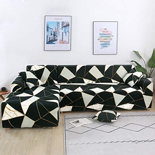 jianyana Sofabezug L-Form Stretch Sofa überzug Spandex Polyester Stoff Stretch Sofabezüge + 2pcs Kissenbezüge für Schnittsofa(Printed 02)