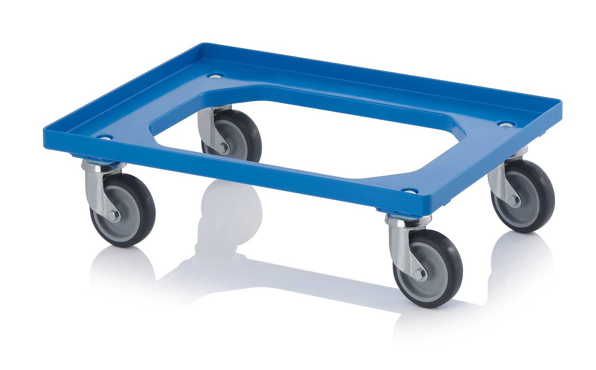 Transportroller blau mit Gummrädern für 60x40 Eurobehälter