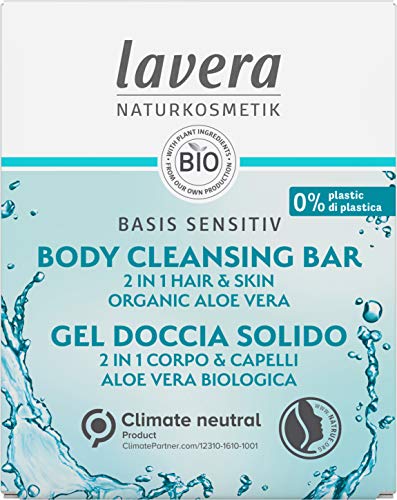 lavera Solid Shower 2in1 Basis sensitiv Hydro Feeling - mit Bio Aloe Vera und pflanzlichem Keratin - reinigt ohne Austrocknen - 3x ergiebiger als flüssiges Duschgel - Naturkosmetik - 50g