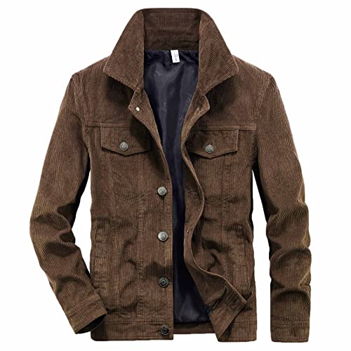 RKaixuni Herren Winter Herbst Mode Cord Trucker Jacken Langarm Shirts Jacken Shacket Casual Button Down Cargo Mantel, coffee, XL