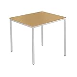 SCHÄFER SHOP Pure Schreibtisch, Quadratrohrfuß Arbeitstisch, B 80 x T 80 x H 72 cm, Bürotisch mit Tischplatte, Mehrzwecktisch quadratisch in Buche/Gestell in weißaluminium