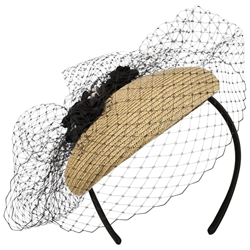 McBurn Ravelia Fascinator Damenhut Anlasshut Haarschmuck Kopfschmuck Damen - Frühling-Sommer - One Size Natur-schwarz, 54-59