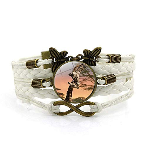 QZH Gewebtes Armband für Herren, weißes Seil, niedliche Wald-Giraffe, Tier, Edelstein-Armband, mehrlagig, handgewebt, Glas-Kombination, Schmuck, Damen, modischer europäischer und amerikanischer Stil