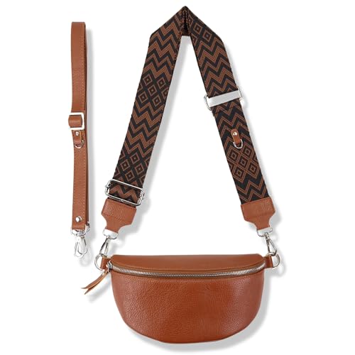 Blade Bauchtasche Damen Echtleder, stylisch Umhängetasche Damen, Crossbody Bag Damen mit 2 abnehmbaren verstellbaren Schultergurten - Brusttasche für Frauen-BRAUN (Mittel/OPT-1)