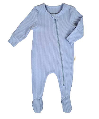 DreamBuy 0-3Y Reißverschluss Schlafanzug Gerippte Weiche Baumwolle Baby Jungen Mädchen Strampler Unisex Bodysuit Pyjama Kinder Onesie Fußlos Fuß Allergikerfreundlich (0-3 Monate, Puderblau)