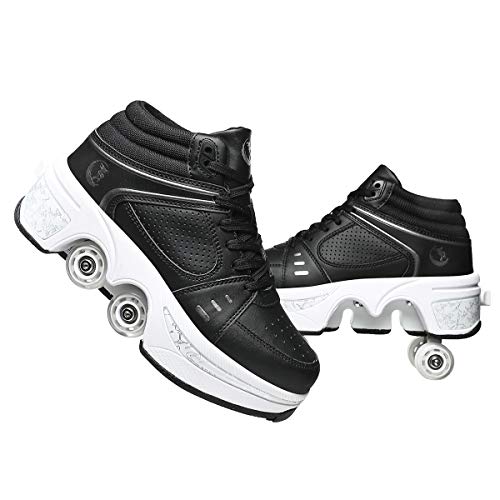 Pinkskattings@ Damen Und Mädchen Rollschuhe Skateboard Schuhe Kinderschuhe Mit Rollen Skate Shoes Rollen Schuhe Sportschuhe Laufschuhe Sneakers Mit Rollen Kinder (Weiß