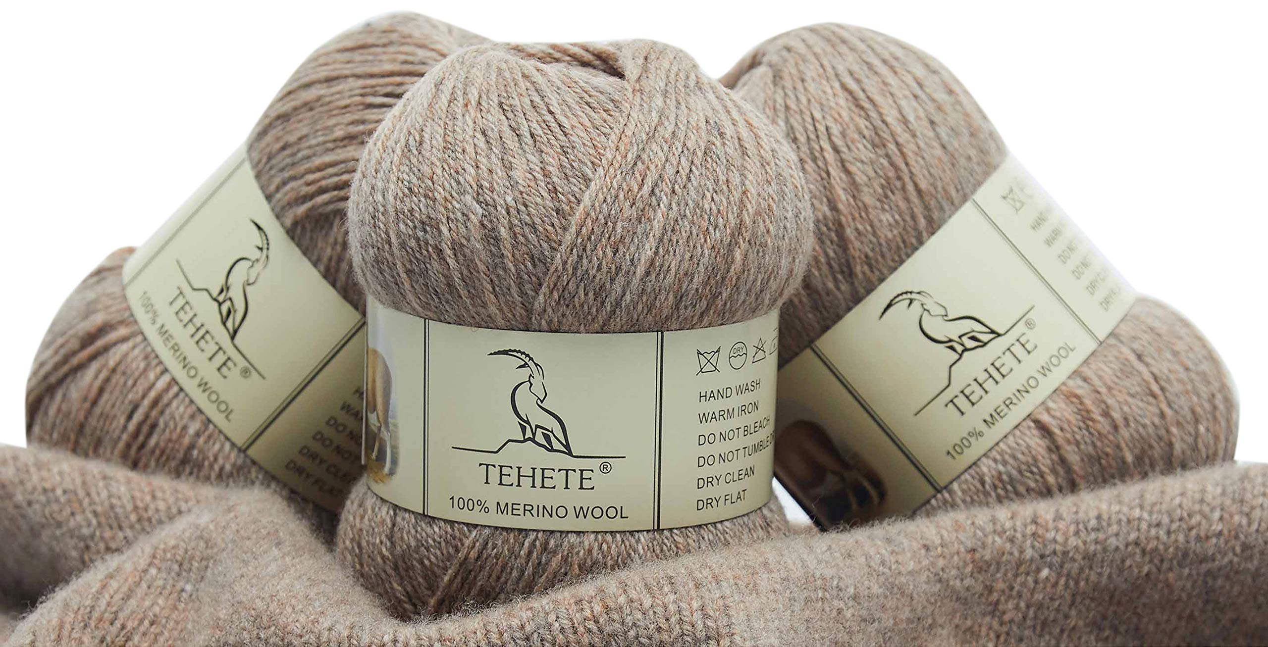 TEHETE 100% Merinowolle Garn zum Stricken, 50g x 3 Bälle Häkelgarn Schurwolle, 250 Metern 3-fädig,weich und seidig,Mocha