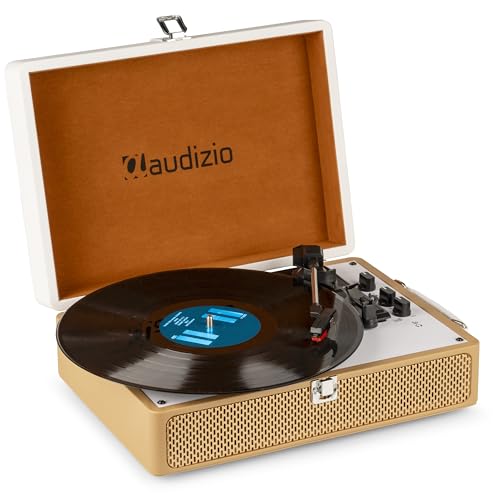 Audizio RP119 - Plattenspieler mit Lautsprecher, Vinyl Bluetooth Speaker Senden und Empfangen, Schallplattenspieler, 3-Speed 33/45/78, Record Player, AUX und RCA/Cinch, Retro Plattenspieler - Bronze