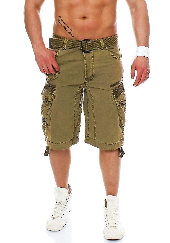 Geographical Norway Herren Baumwoll Cargo Shorts Parasol Stoff-Gürtel,Mastic,S