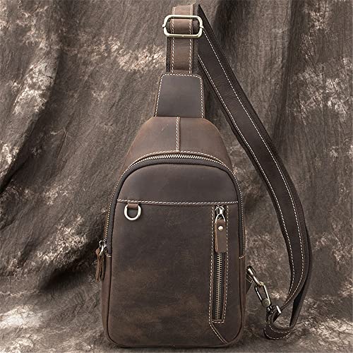 QZH 1 stücke Handgemachte Retro Brusttasche Herren Kleiner Rucksack Herrentasche Umhängetasche Gezeitentasche (C,28 * 5,2 * 16,5 cm)